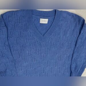 Lucky Brand XL Medium Blue Cable Knit V-Neck Sweater | Cotton Blend | VGUC